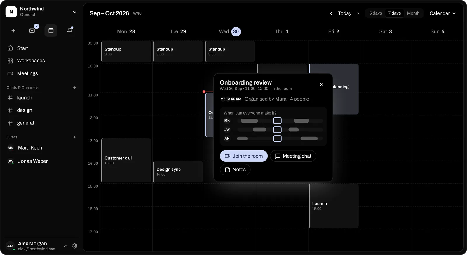Die App loop in, gezeigt mit Demodaten: Kalender