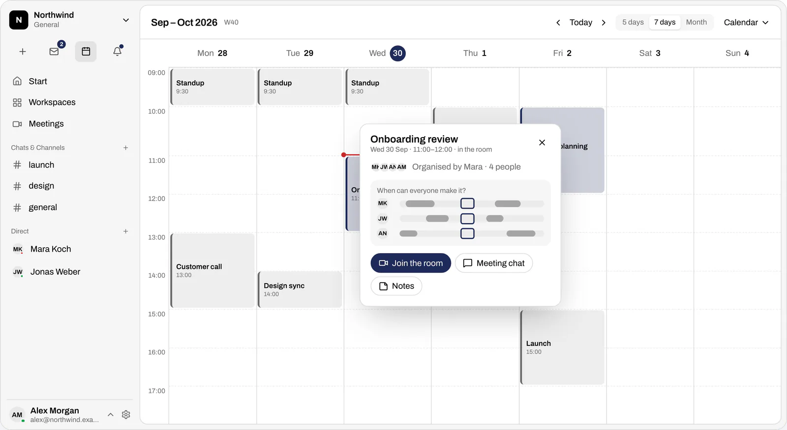 Die App loop in, gezeigt mit Demodaten: Kalender