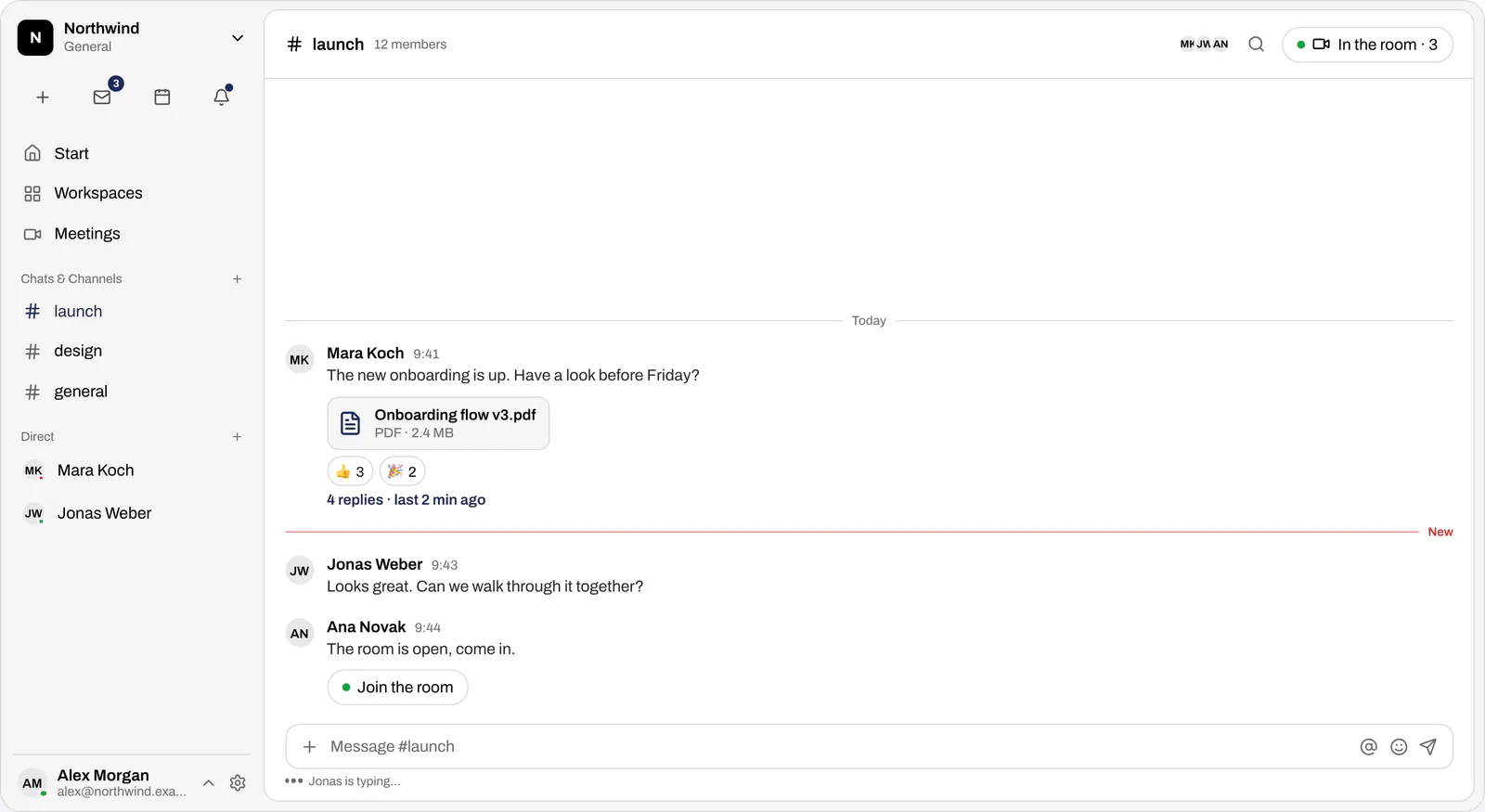 Die App loop in, gezeigt mit Demodaten: Chat
