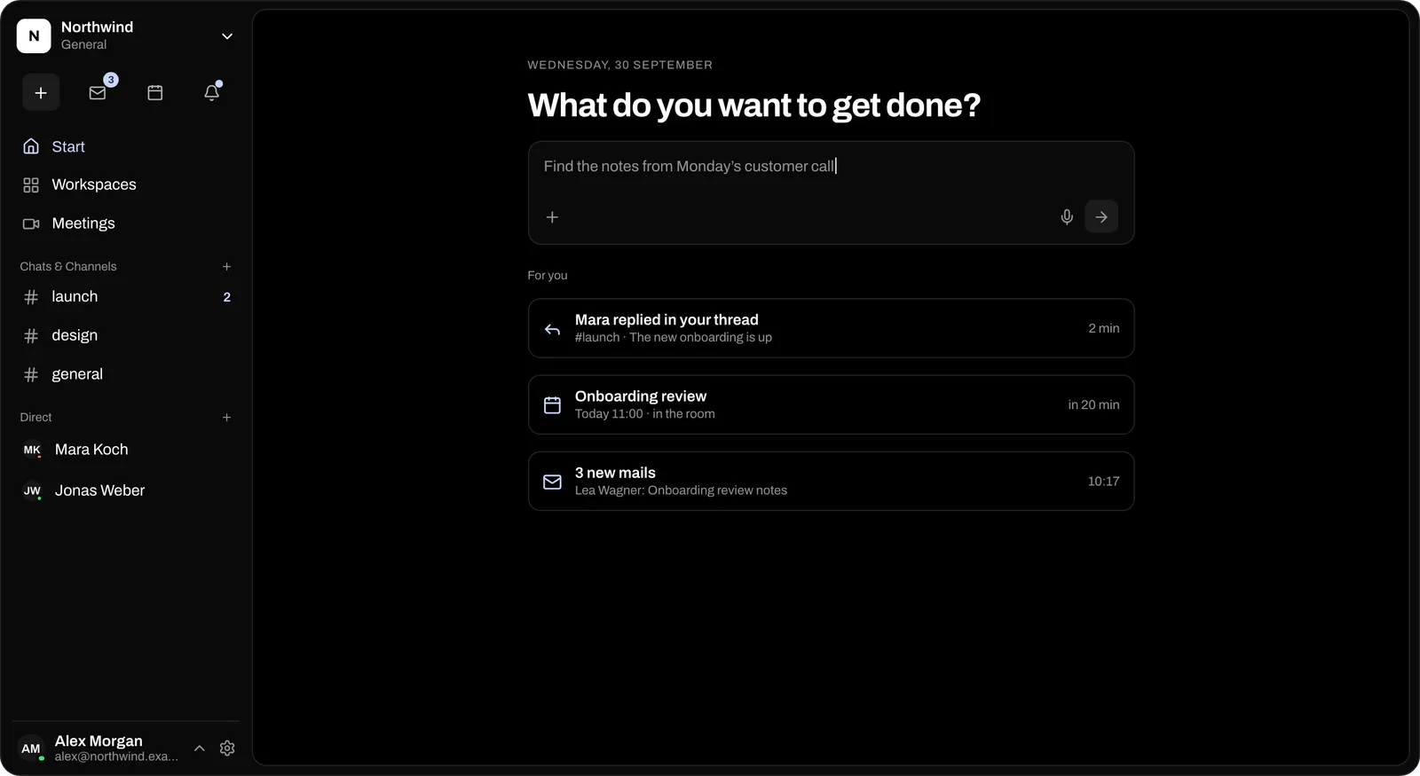 Die App loop in, gezeigt mit Demodaten: Start