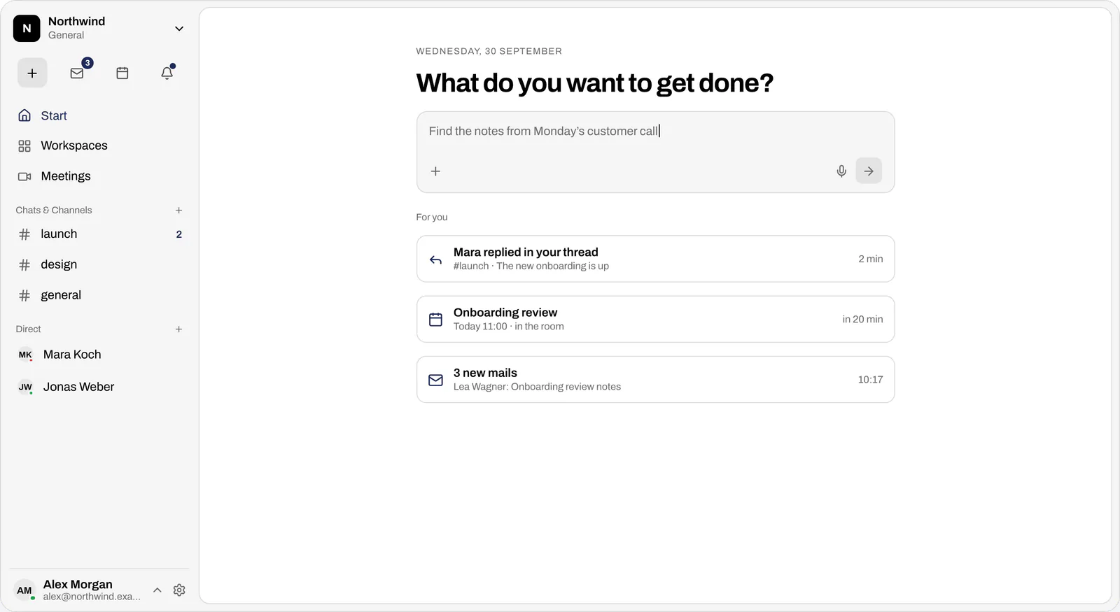 Die App loop in, gezeigt mit Demodaten: Start
