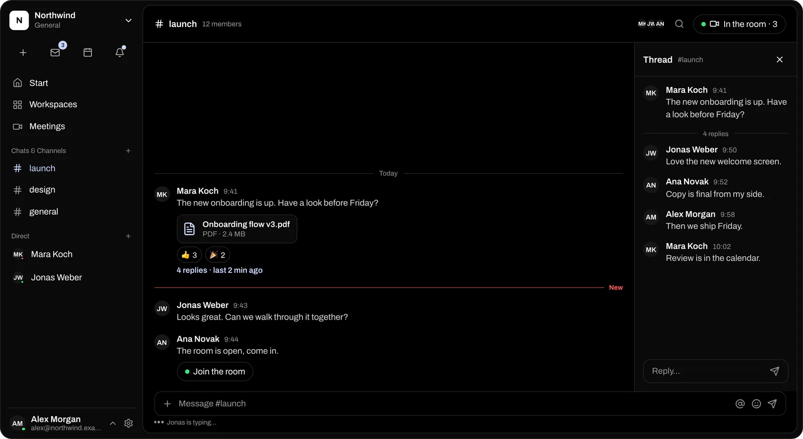 Die App loop in, gezeigt mit Demodaten: Thread