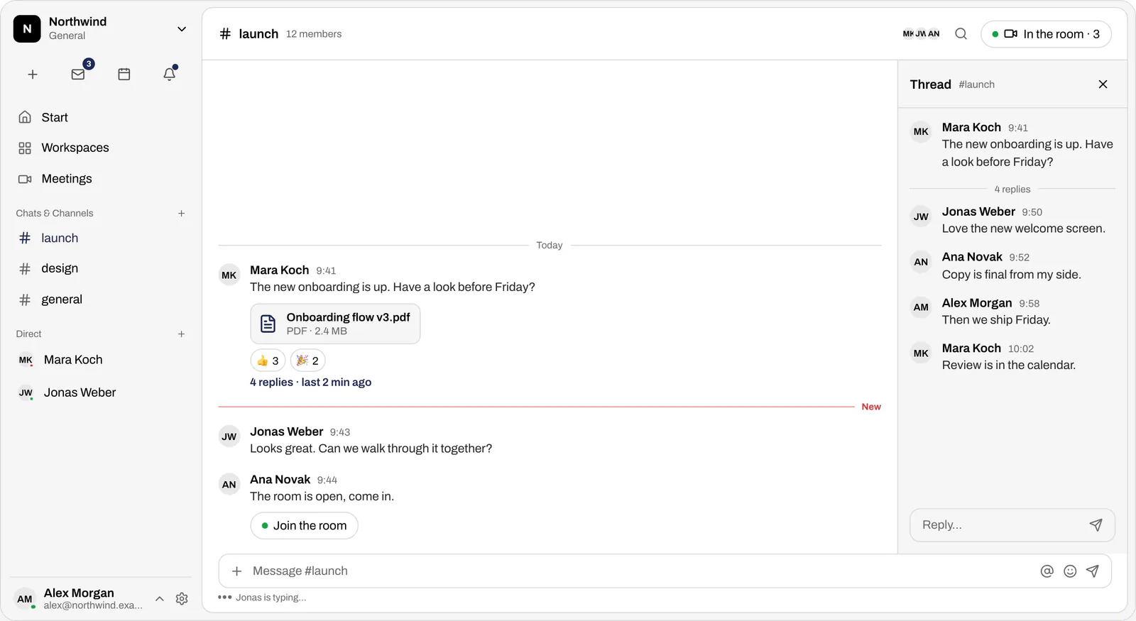 Die App loop in, gezeigt mit Demodaten: Thread